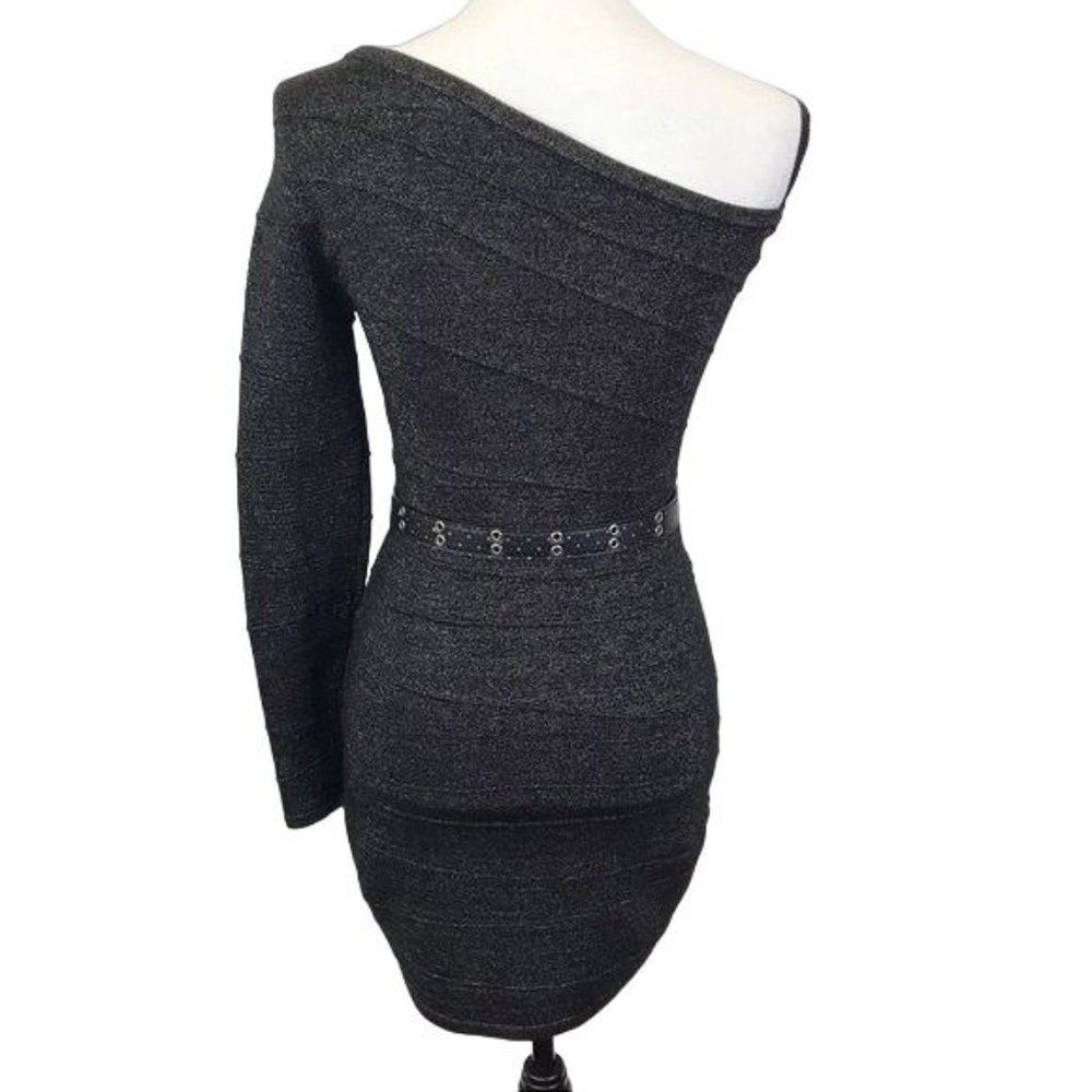 Forever 21 Womens Black Silver Shimmering One Shoulder Sweater Dress Size M - Picture 3 of 8